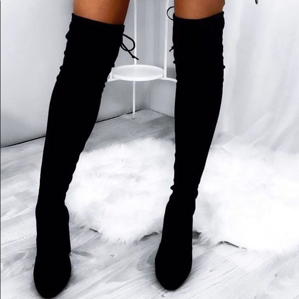 Black Suede Knee High Boots w/ Flat Heel